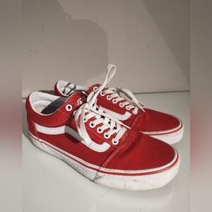Vans Red Old Skool Canvas Low-Top Ward  Sneakers with White Trim